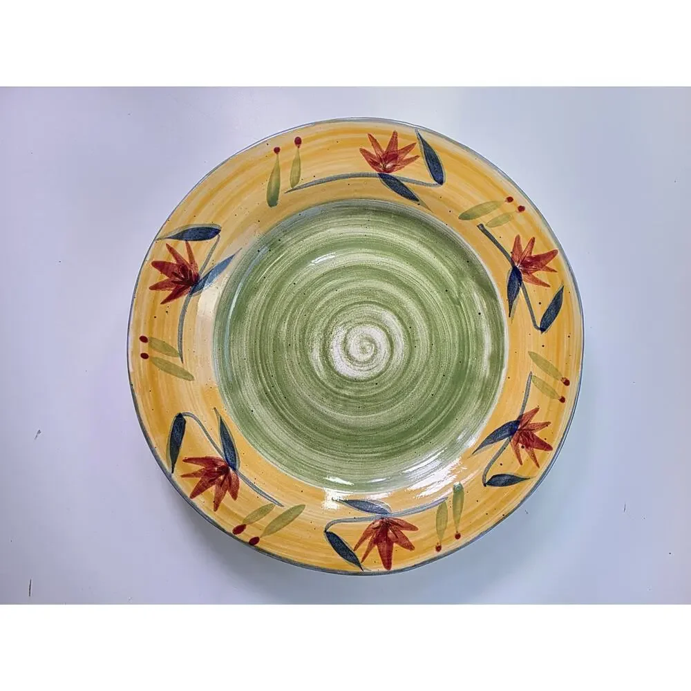 PIER 1 Elizabeth Hand Painted Floral Stoneware Dinner Plates 11.5” Set of 2